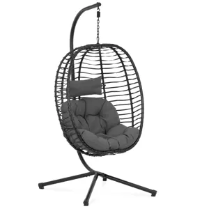 Venkovní závěsné křeslo s rámem skládací sedák černá/šedá oválné - Zahradní židle Uniprodo